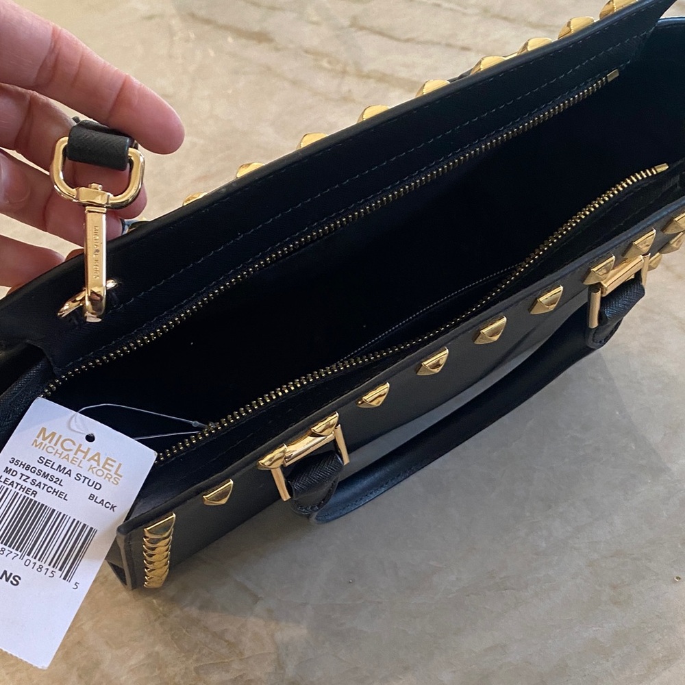 Michael Kors Black Leather Selma Studded NWT Satchel bag - Picture 5 of 8